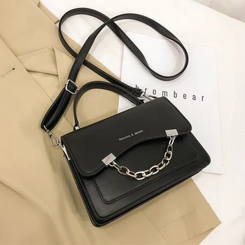 

Fashion Crossbody Bags For Women 2020 PU Leather Solid Chain Square Top-handle Bag Lady Casual Large Handbag Flap Messenger Bag