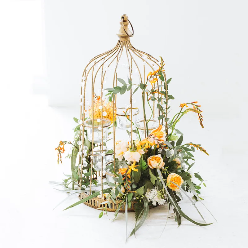 INS style countryside bird cage fresh flower rack dessert table ornaments,wedding decor creative photography props candle table