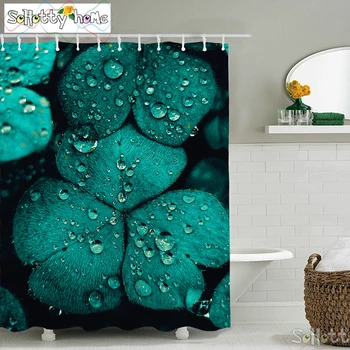 

3D Dewdrop Green Lotus Leaf Cool Summer Shower Curtain Fabric Bathroom