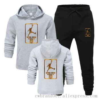 

New 2020 Hoodies suit men jodan 23 print Tracksuit Sweatshirt Fleece Hooded suit+sweat pants jogging homme pullover Male Sets