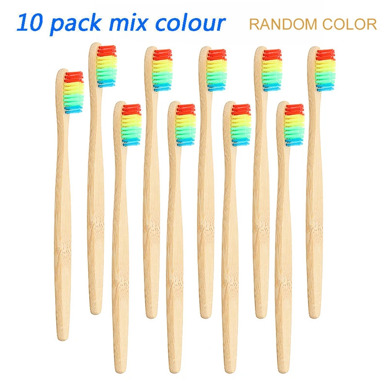 

10pcs/lot Natural Eco-friendly Bamboo Handle Rainbow Toothbrush For Adult Personal Health Care Manual Toothbrush