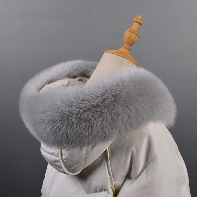 Натуральный Лисий меховой воротник натуральный Лисий Мех шарфы женские модные шали Женское зимнее пальто капюшон толстый теплый шарф Обертывания аксессуар
