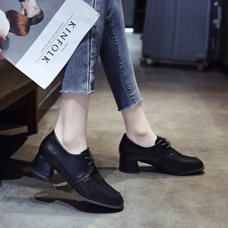 

Shoes Casual Versatile British Style New Style 2019 Autumn And Winter INS chao wang Red Fire Vintage Chunky-Heel Small Leather S