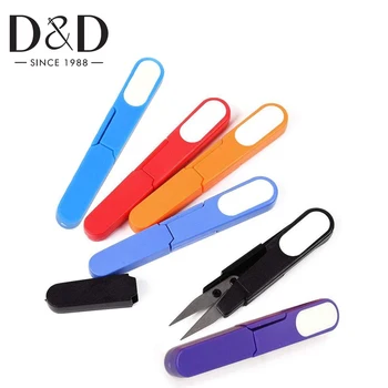 

DIY Safety Cover Sewing Scissors Embroidery Cross Stitch Plastic Handle Sewing Scissors U-Shape Thread Cutter DIY Sewing Tools