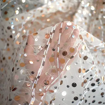

High-end soft mesh sequins embroidered lace garment fabric dress dress skirt sewing fabric embroidery net yarn