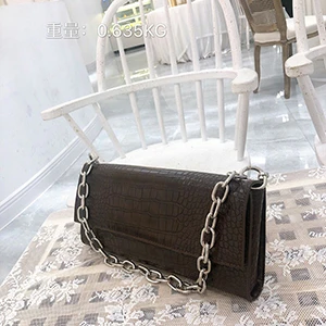 European Crocodile Pattern women Chain bag Designer handbag cluth Vintage Leather Evening Clutches party Shoulder Bag bolsas - Цвет: Кофе