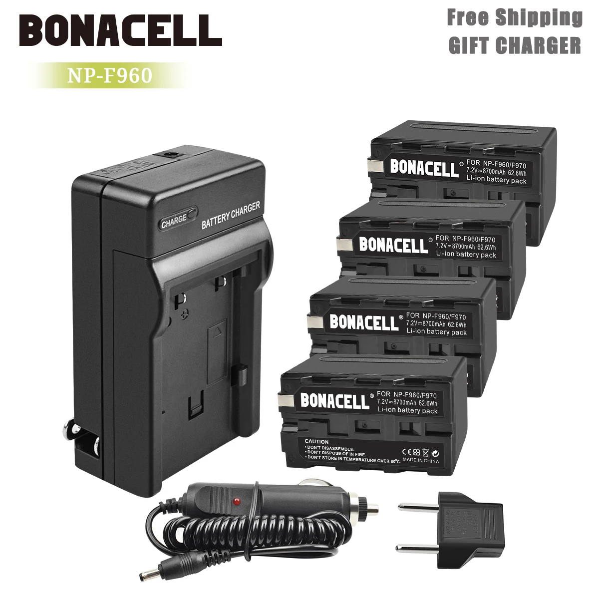 Bonacell 7,2 V 8700mAh батареи+ Зарядное устройство для sony NP-F975 NP-F970 NP-F960 NP-F950 NP-F770 NEX-FS100U NEX-FS700U DCR-SC100 L50 - Цвет: 4X Battery-Charger
