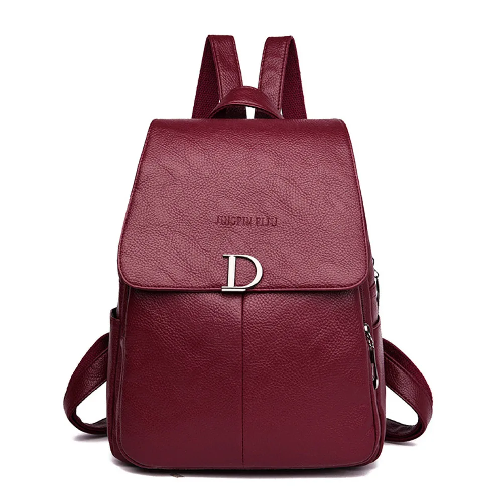 New Leather Backpack Women Fashion Bags Simple D Female Bagpack Girls Leisure Travel Backpack Mochila Sac a dos Bag Packs - Цвет: Wine red