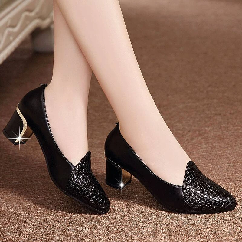 Cresfimix zapatos de tacón alto con estampado serpiente para mujer, zapatillas de oficina piel sintética negra, a la moda, de alta calidad, para fiesta, a6665c|Zapatos de tacón de mujer| -