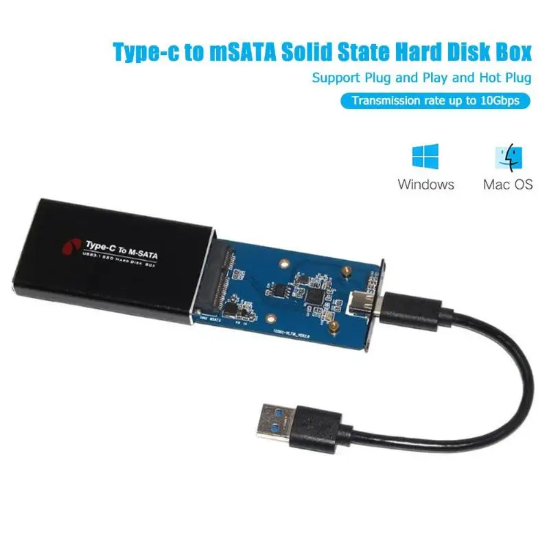 USB 3,1 Тип C mSATA твердотельный диск Box адаптер 10 Гбит/с MSATA SSD жесткий диск для подключения жесткого диска чехлов для мобильных телефонов для Windows 7/8/10, Mac OS