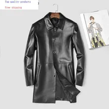 Натуральная кожаная мужская длинная куртка из настоящей овчины, Мужская ветровка, кожаные куртки Leren Jas Heren 802 KJ3004
