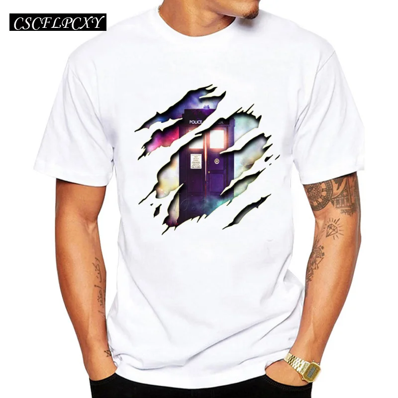 

2019 Hot sale fashion design doctor who man t shirt short sleeve galaxy police box creative printed male tops casual hipster tee
