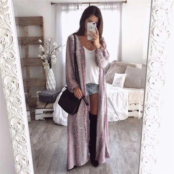 

New Fashion Womens Long Sleeve Long Coat Snake Print Loose Cardigan Ladies Fashion Casual Outwear Holiday Party Wear Autumn