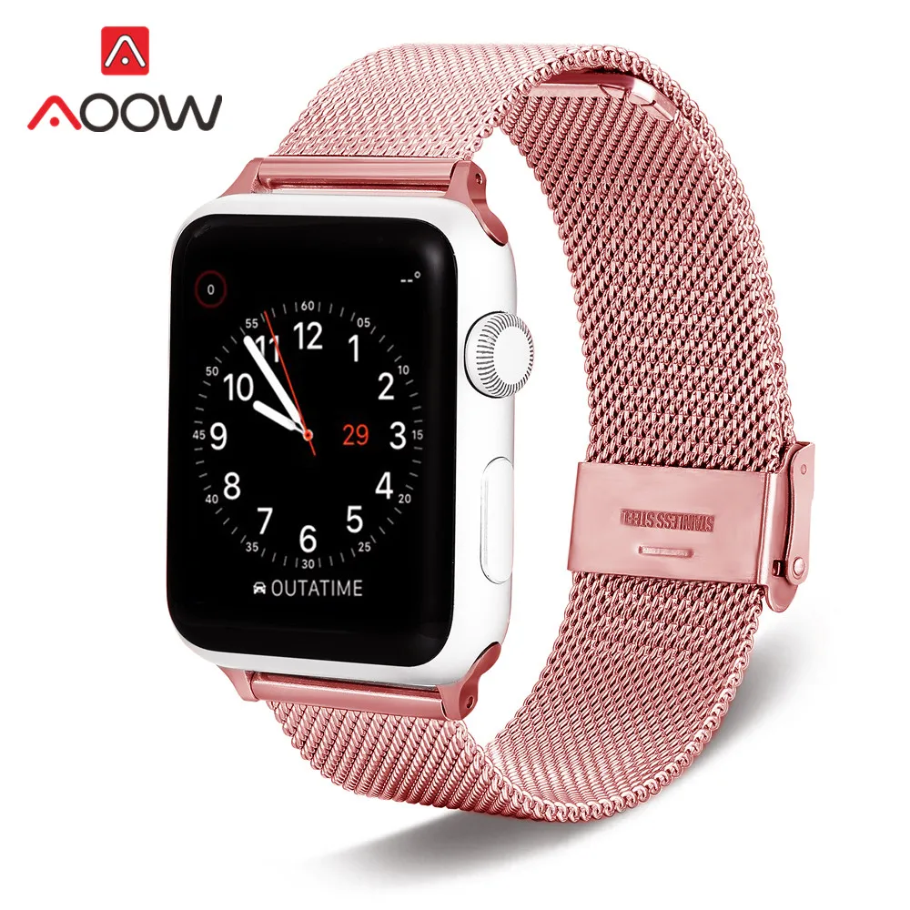 Миланская петля ремешок для Apple Watch 4 5 40 мм 44 38 42 нержавеющая сталь розовый