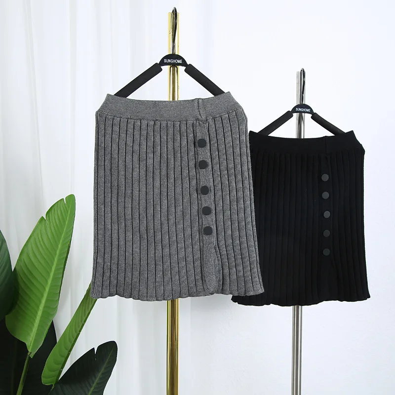 

Girls open knit skirt 2019 autumn new Korean version of the ocean pit half skirt solid color sweater skirt long skirt