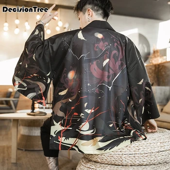 

2020 japanese kimono chinese style men long coat wind breaker black men japanese streetwear kimono jackets men
