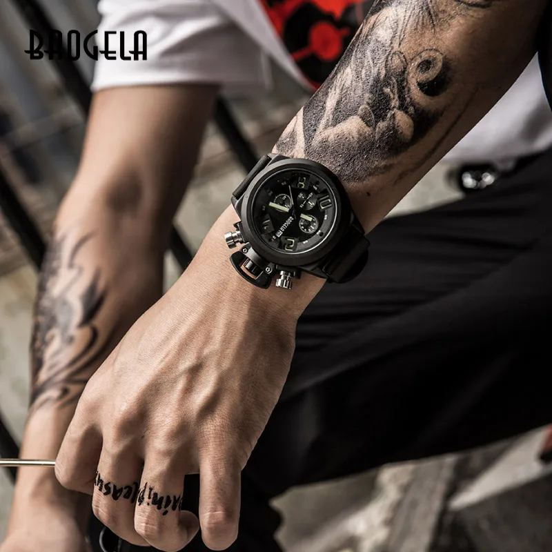 Baogela mode hommes montres меню кварцевый Спортивный Хронограф Montre Homme Relogio Masculino силиконовый Montre-браслет pour Homme horlo