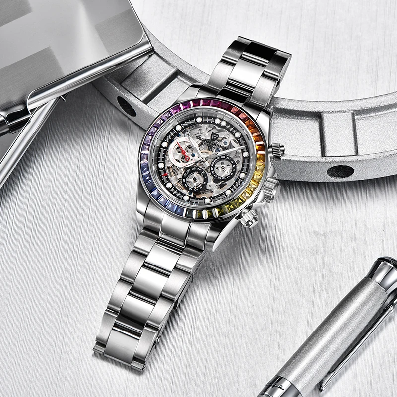 Pagani Design Watch Men Skeleton Automatic Mechanical Watches Stainless Steel Waterproof Fashion-4