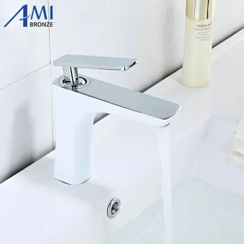 

Basin Faucets White and Chrome Color Basin Bathroom Faucet Hot and Cold Mixer Tap Brass Toilet Sink Water Crane