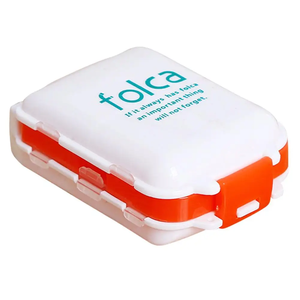 orange white cover Pill Box Mini 8 Grids Medicine Tablet Week Pillbox Case Container Organizer Health Care Drug Travel Divider Portable Tool - Color: orange white cover