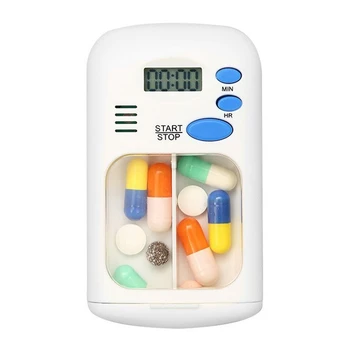 

Portable Daily Pill Case Box Storage System 2 Compartment Pillbox & Alarm Clock Elderly Pills Tablet Holder Organizer for Medici