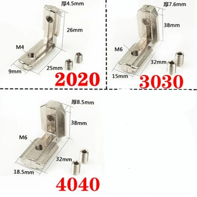 Joint de connecteur d'angle intérieur en aluminium, fente en T en forme de L,  profilé, joint rapide avec vis, 2020, 3030, 4040, 2-10 pièces - AliExpress