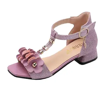 

Kids Shoes Girls Sandals Low Heels Flower Princess Sandals Summer Glitter T-strap Mary Jane Shoes