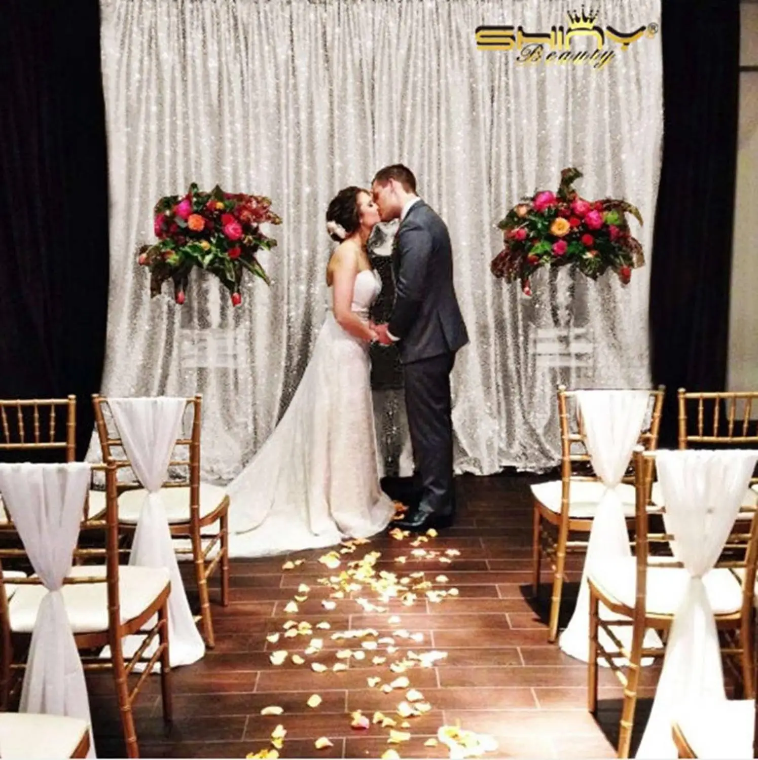 

Shinybauty Champagne Color Sequin Wedding Backdrop Church Curtains Glitter Backdrop For Photography-M190810