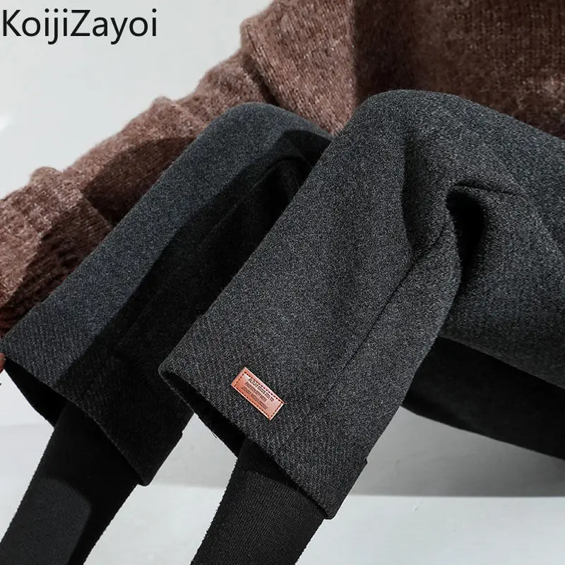 

Женские зимние теплые плотные шерстяные брюки Koijizayoi, Женские однотонные шикарные брюки с высокой талией и широкими штанинами, утепленные брюки до щиколотки с карманами