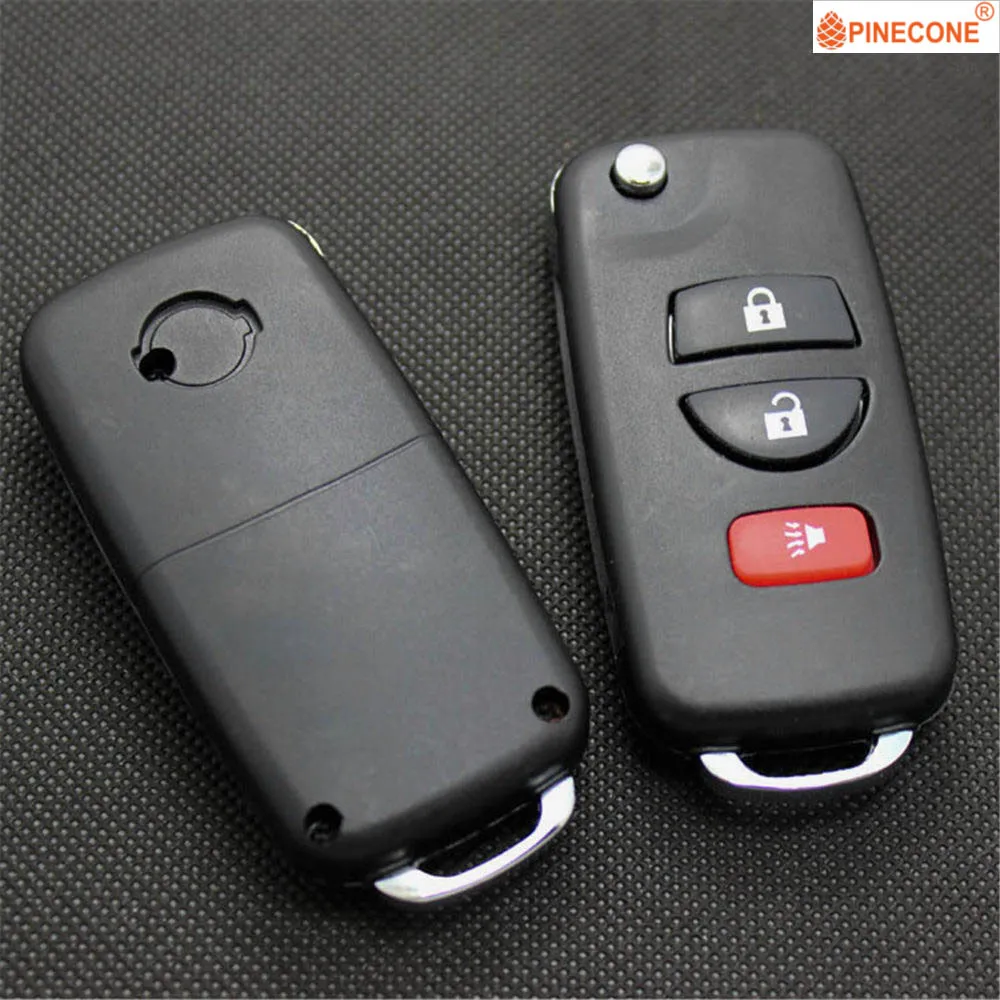 PINECONE for Nissan Armada Frontier Murano NV1500 Versa Xterra Quest Titan Car Key Case 2+1 Button Modified Remote Key Fob Shell