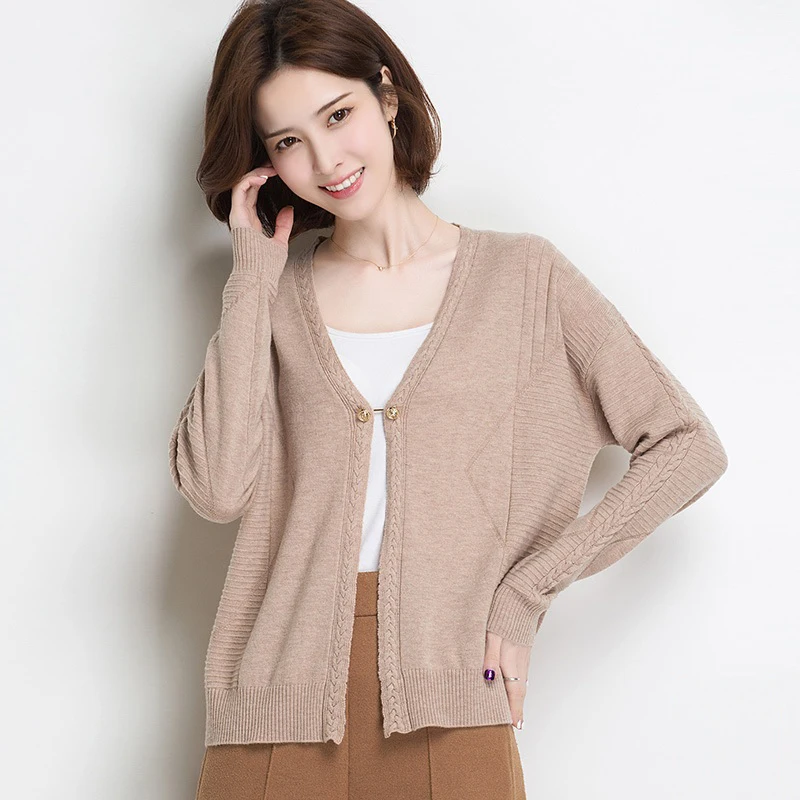 

Women Wool Sweater Full Sleeve Cardigans V-neck Sweet Cashmere Sweater Comfortable Soft Female Sweaters QY88681