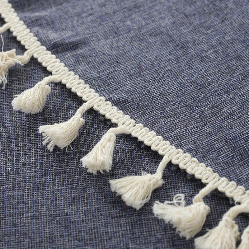 Proud Rose Japanese Style Tablecloth Simple Cotton Linen Tablecloth Round Plain Solid Color Light Gray Navy Blue Tassel Meal Cov