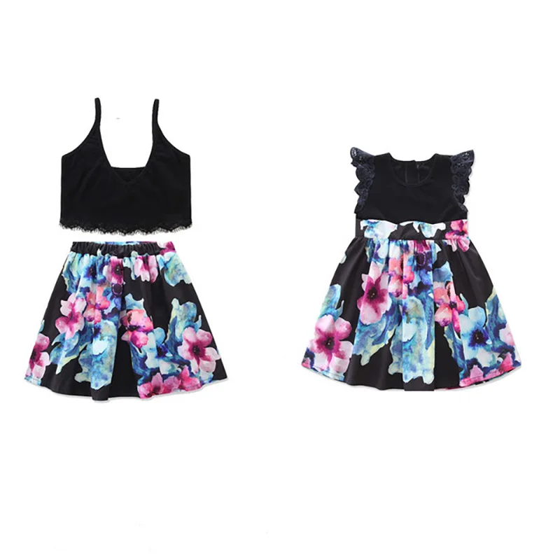 

Mother and Daughter Dress Floral Matching Mom Girls Family Clothes Outfits Beach Dress Elegant Princess Mother Daughter Dresses