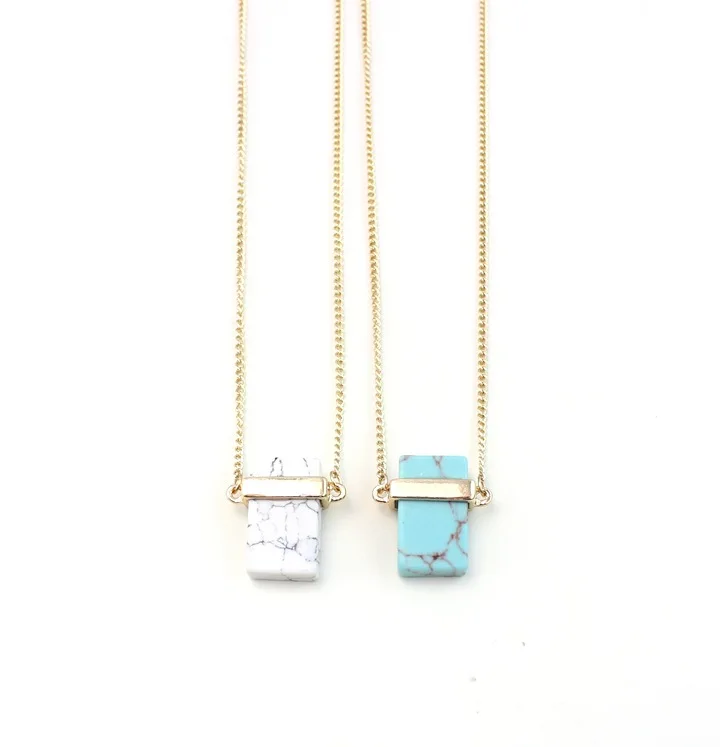 

Europe And America Accessories bai song shi, Turquoise Inlaid Necklace Rectangular Stereo Necklace
