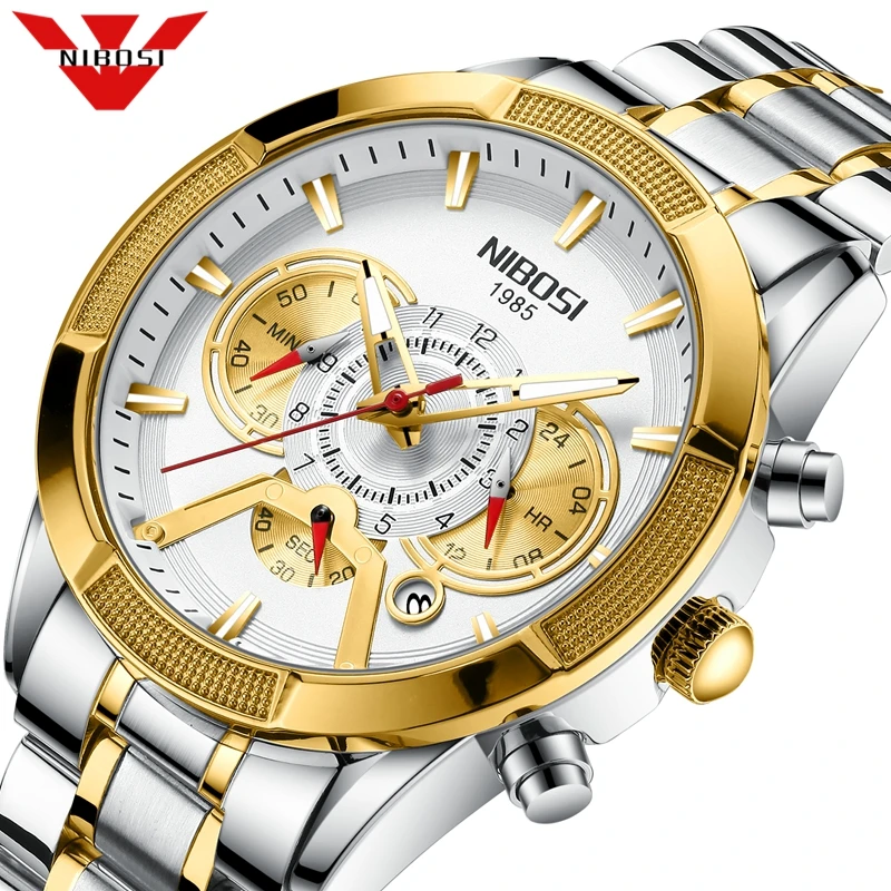 Best Seller Watch Chronograph Top-Brand Nibosi Men Gold Clock Quartz Masculino Sport Waterproof Luxury GmJKlZWMz
