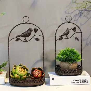 

European American country old style old iron art birdcage candlestick, flower frame swing piece, home shop window decoration