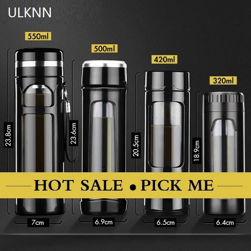 Double Layers Heat Resistant Boracic Acid Glass Stainless Steel Water Bottle Tea Cup Car Business Drinking Portable Drinkware | Дом и сад