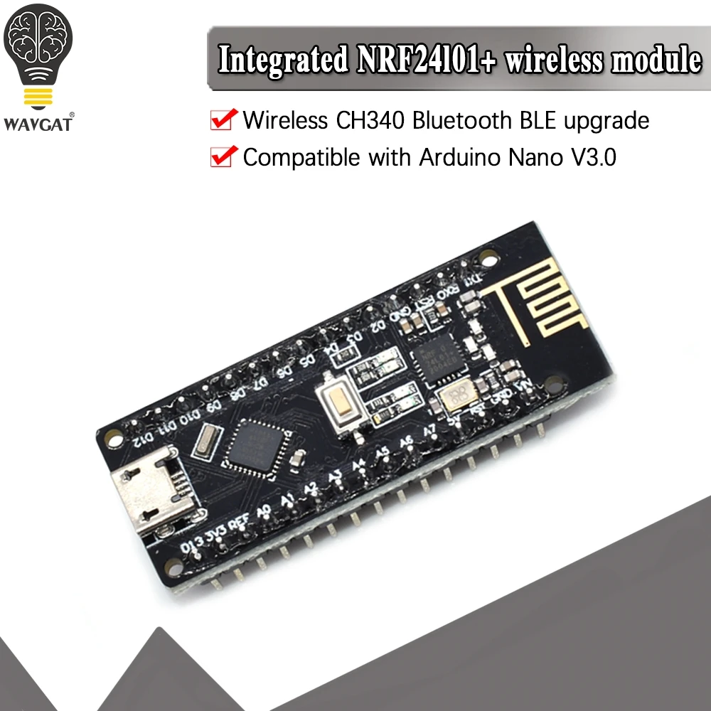 Nano V3.0, mikro USB Nano kurulu ATmega328P QFN32 5V 16M CH340 Arduino için, NRF24l01 +,2.4G kablosuz, daldırma altın