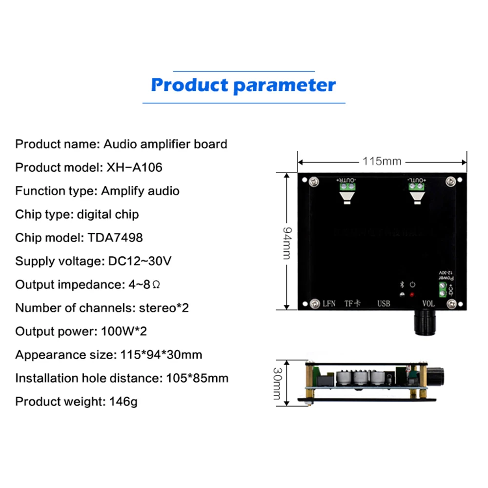 XH A106 Плата усилителя высокой мощности TDA7498 модуль цифрового HD Hi Fi