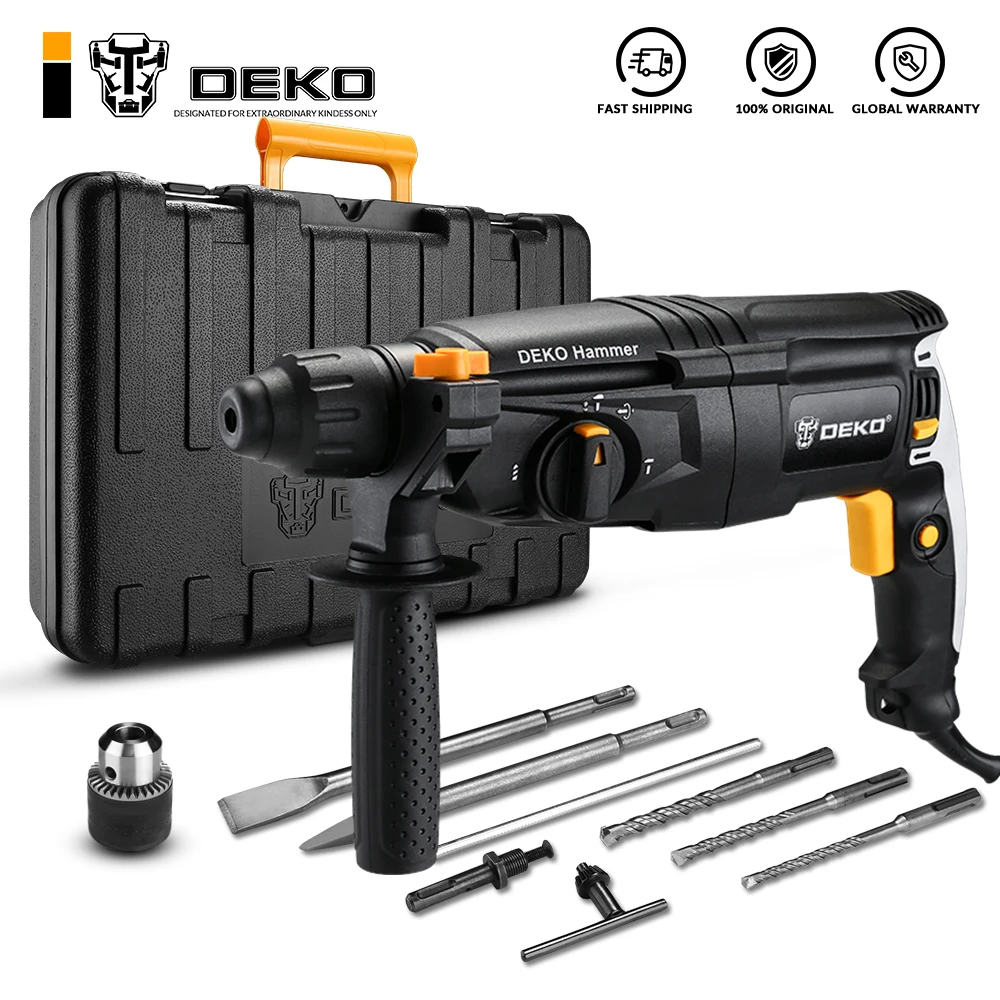 DEKO 220V  Electric Impact DrillRotary HammerElectric Drill with 4 Functions  9 accessories and Case GJ180/GJ181