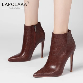

Lapolaka 2020 New Design Big Size 43 Zip Up Ankle Boots Woman Shoes Pointed Toe Thin High Heels Chelsea Boots Female