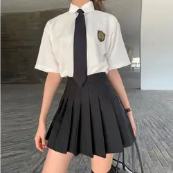 FAKUNTN School Girl Uniform Two-piece College Style Pleated Skirt Suits Women's Suits Summer Loose Shirt Female Student Korean