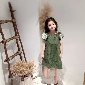 

Spot 2020 Spring and Summer New Short-sleeved Girl European and American Style Green Heavy Industrial Embroidery Dress
