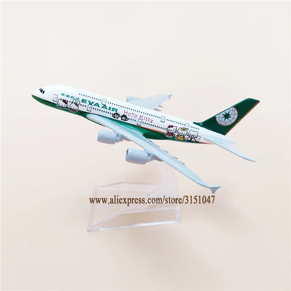 Сплав металла EVA AIR HELLO KITTY A380 авиалиний зеленый самолет модель Airbus 380 самолет модель стенд самолет для детей Подарки 16 см