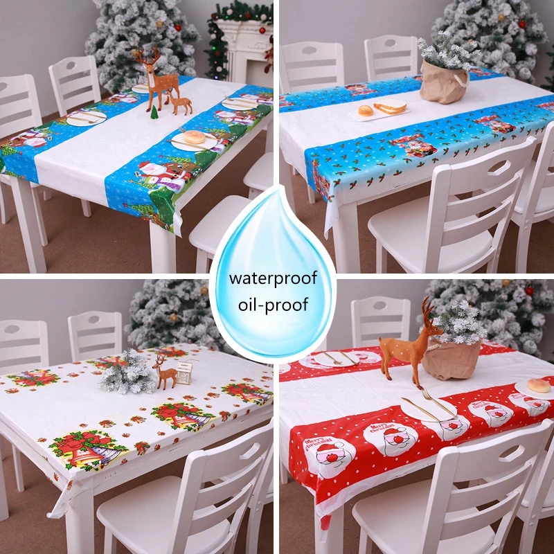 

New Christmas Decoration Waterproof Pvc Tablecloths Home Dining Table Disposable Rectangular Large Table Cloth Scene Decoration