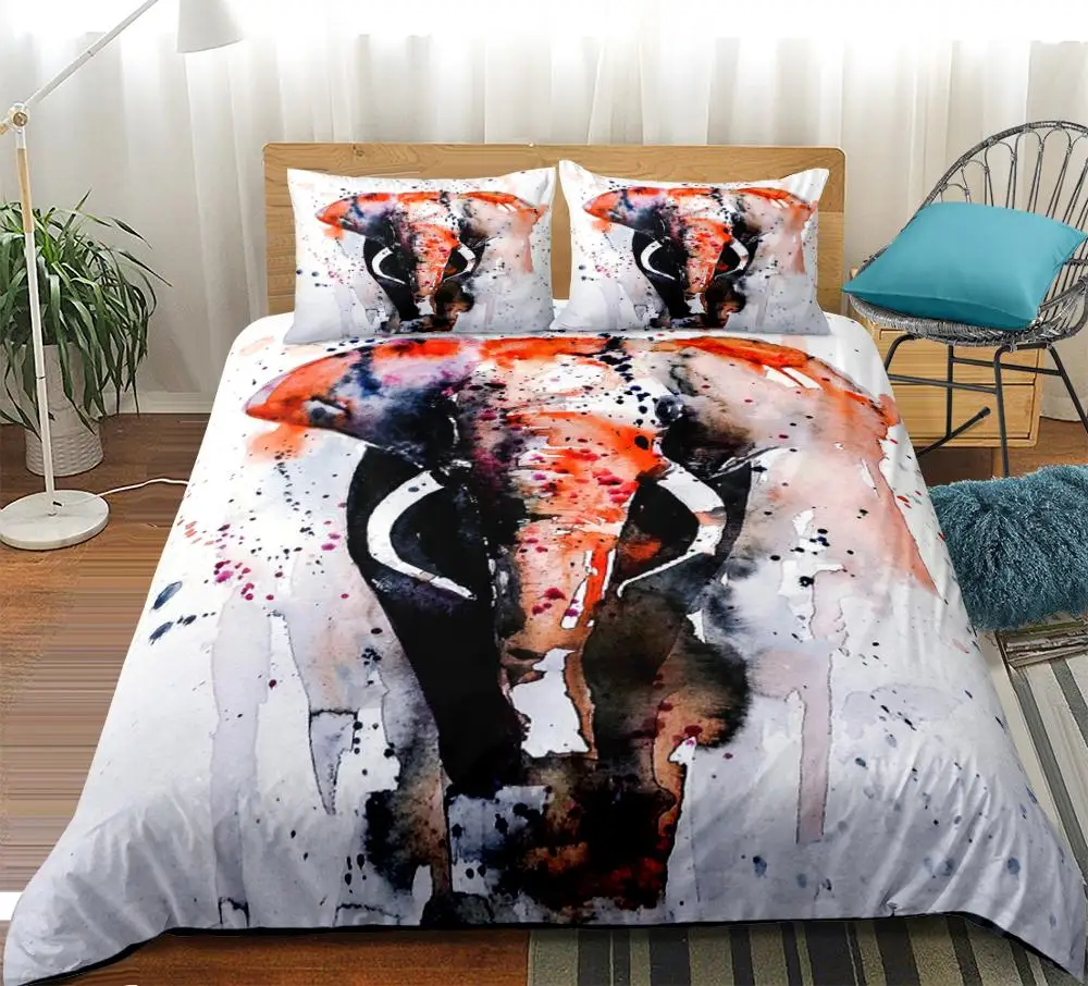 

Watercolor Elephant Bedding Set Boho Duvet Cover Set Splashing ink Animal Bed Set Quilt Cover Bohemia Home Textile Dropship