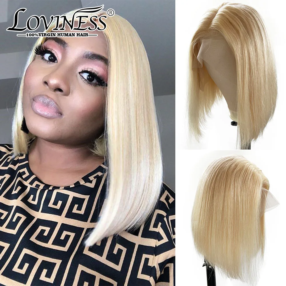 

LOVINESS U Part Blonde Closure Bob Human Hair Lace Wig Cheap Short Brazilian Straight Remy Virgin Ombre Frontal Wigs Black Women