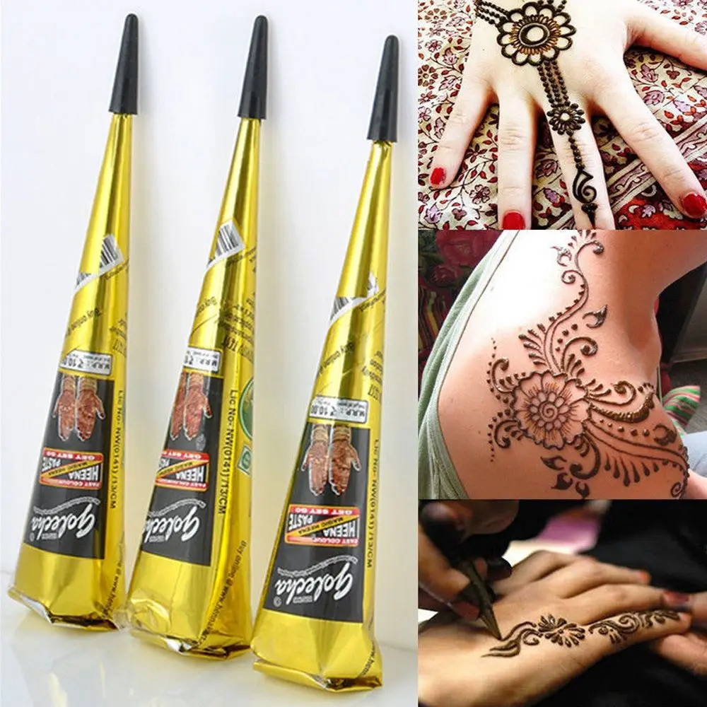Henna Cones 1 Pcs Henna Tattoo Paste Black Brown Red White Henna Cones Indian For Temporary Tattoo Sticker Body Paint Art Cream Cone