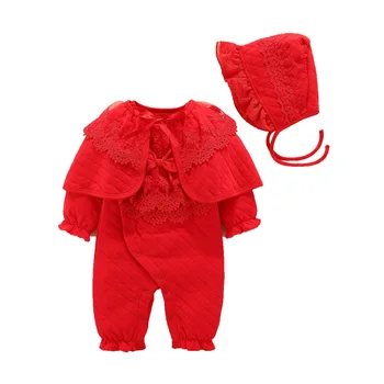 

2020 Autumn Winter Baby Jumpsuit New Baby Girl Bodysuits Red Pink 100% Cotton Baby Romper With Hat