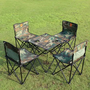 

5PCS/SET Durable Camouflage Outdoor Camping Fishing BBQ Table Chair Set Portable Foldable Outdoor Supplies